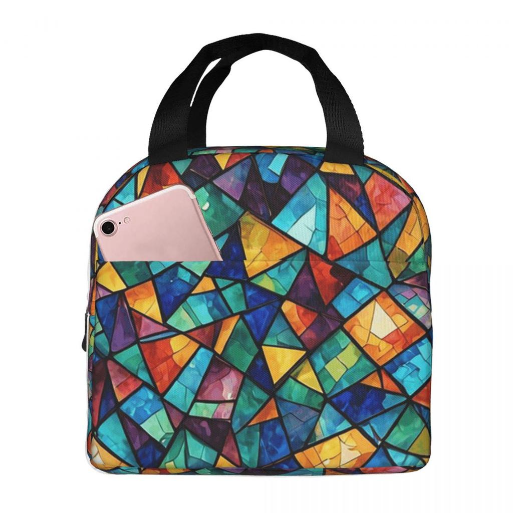 Abstract Stained Glass Tree Insulated Lunch Bag for Kids School Cooler Thermal Food Box Tote Portable Lunch Boxes Container