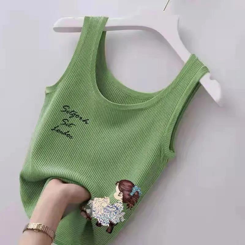 Летний женский маленький топ без рукавов, милый свободный жилет для маленьких девочек больших размеров с подтяжками, жилет из ледяного шелка