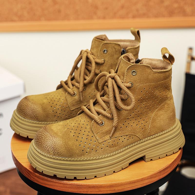 Hollow-out breathable Martin boots Men's thick-soled heightening tooling boots Outdoor boots