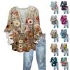Women's Fashion Button V-Neck Ruffle Seven Sleeve Blouse Floral Printed Top