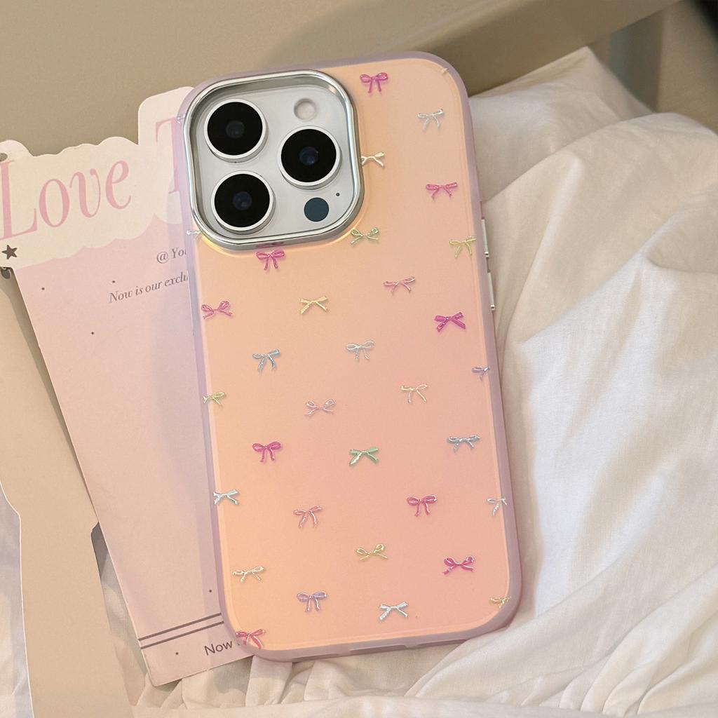 Gilded Sweet Bow Suitable for Iphone16Promax Mobile Phone Case 15 Laser 13 Anti Fall 14 Korean 11 Hard