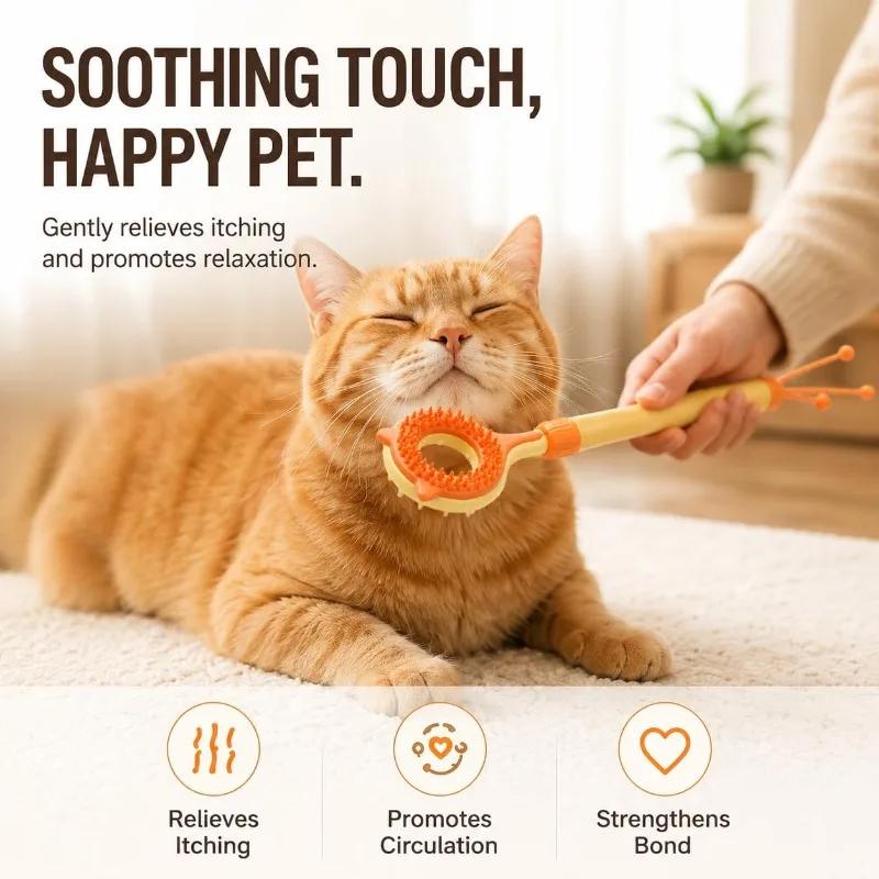 Double Sided Massager 2 in 1 Retractable Cat Tickler Cat Teaser Wand Interactive Cat Toy for Kitten Grooming Relieve Itching