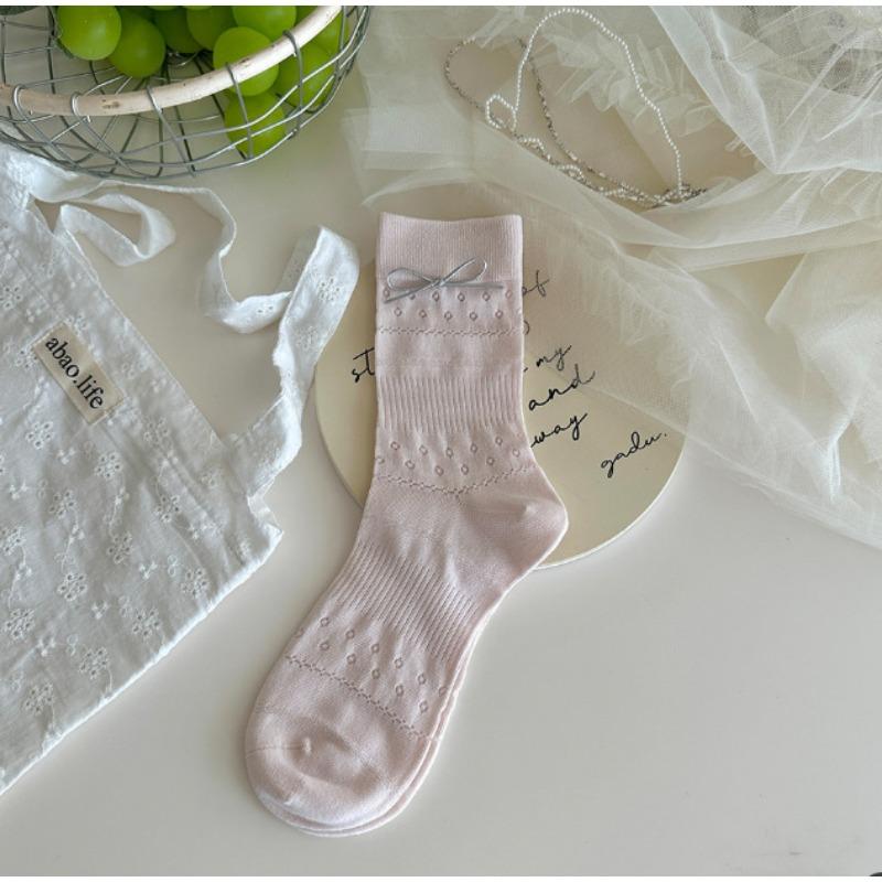 Женские весенне-летние милые сетчатые носки до середины икры с бантом