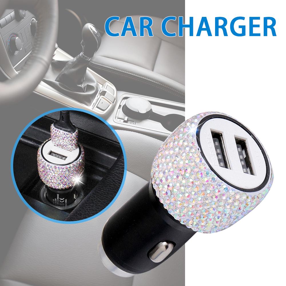 Автомобильное зарядное устройство Bling Diamond Dual USB Автомобильный адаптер Безопасный молоток ручной работы