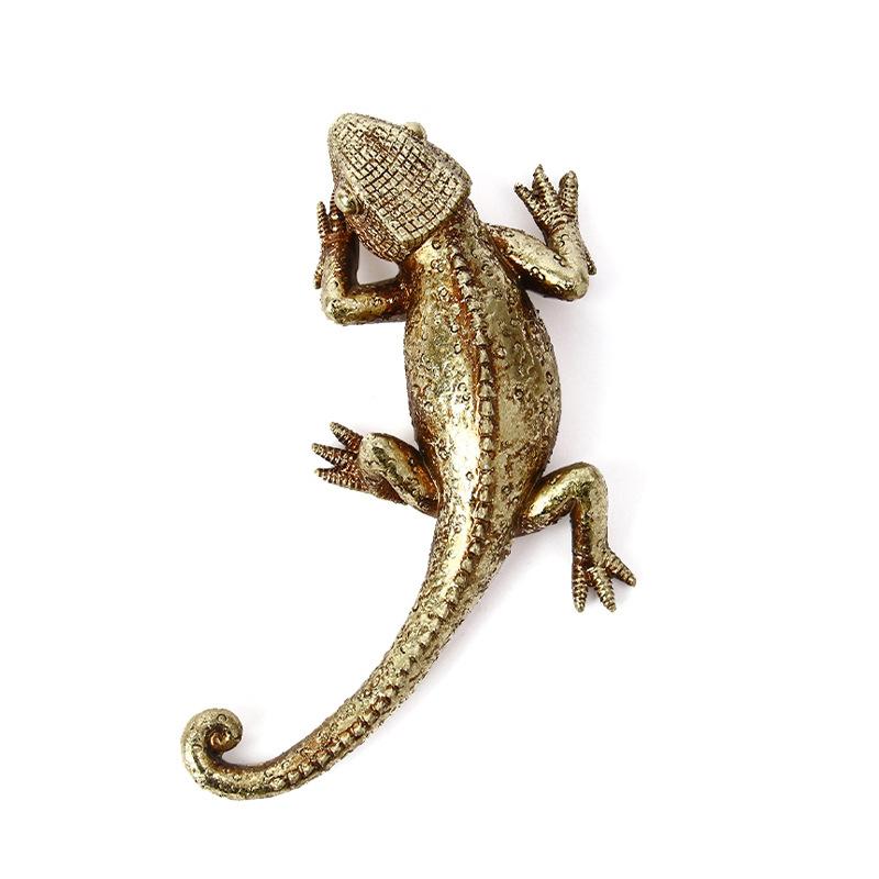 Декор стены Геккон, Настенная скульптура из смолы, Золотая ящерица, подвесная фигурка для дома, офиса, двора, крыльца, забора, фермерского дома