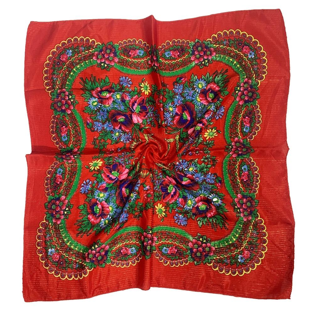 70*70cm Gold Thread Russian Style Floral Print Square Scarf
