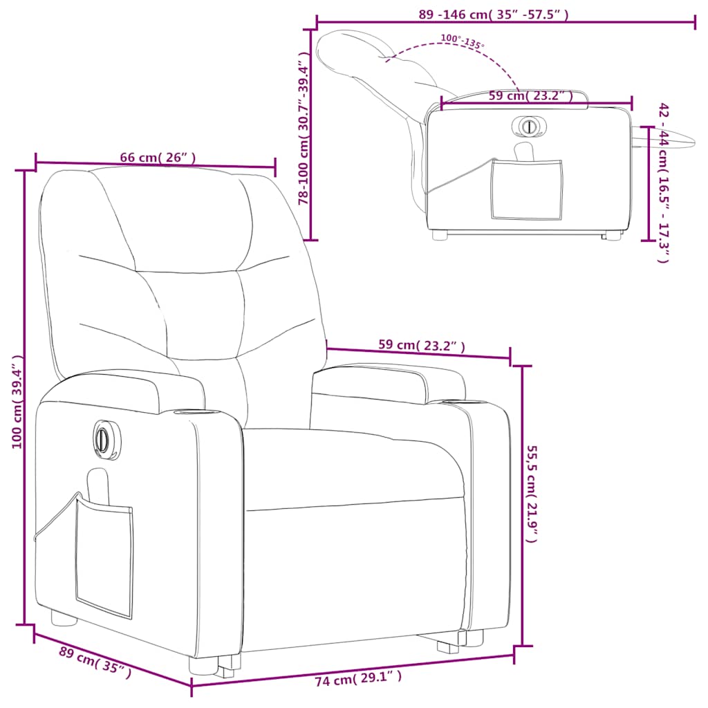 Electric Massage Chair with Lift Assist Burgundy Fabric