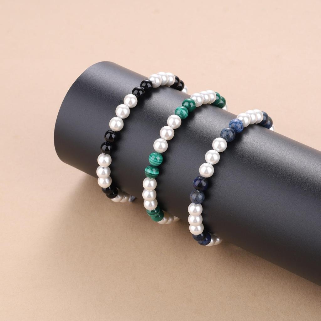 GAVU Malachite and Shell Pearl Power Stone Prayer Beads Bracelet for Men