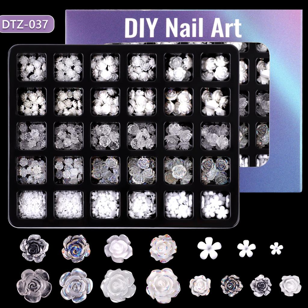 30 Grid Resin Bow Japanese Nail Jewelry Black And White Streamer Bow Three-Dimensional Simple Patch