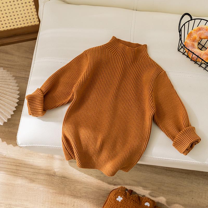 Вязаный свитер для девочек в корейском стиле, однотонный, простой круглый вырез, осенне-зимняя детская одежда