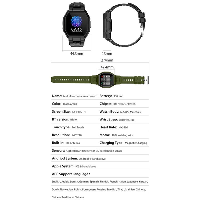 Full Touch Screen Smart Watch Sports Bluetooth Call Watch Blood Pressure Monitor Message Reminder Business Smartwatch Men