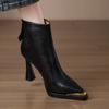Fine Heel Single Boots Autumn New Metal Pointed Toe Rear Zip Anti-Slip Wear-Resistant High Heel Boots