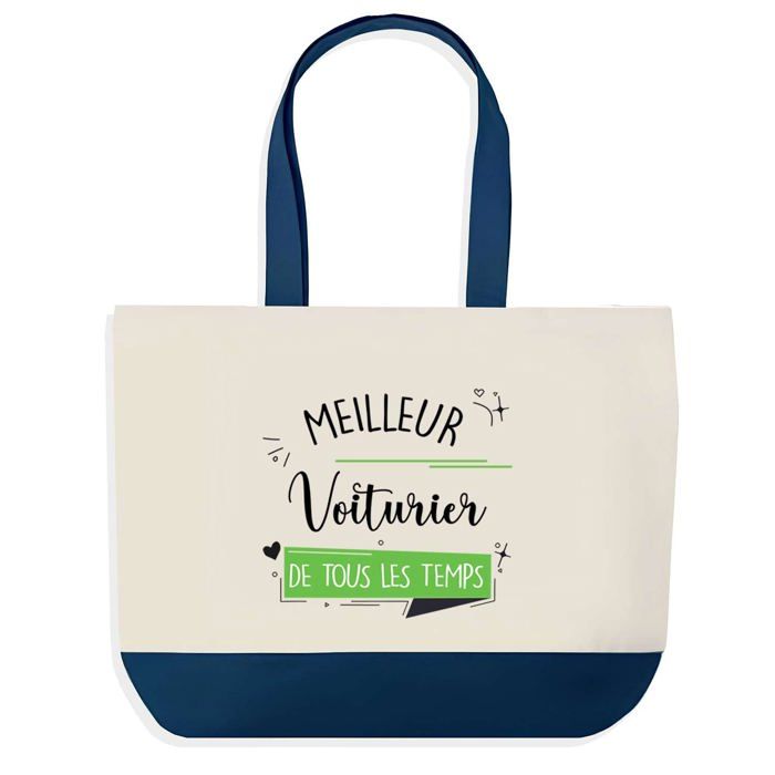 Tote bag - PLANETEE - Meilleur Voiturier de tous les temps - Bleu - Coton - 40x45 cm