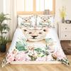 Lion Rose Duvet Cover Sets King Size Animal Floral Print Polyester Comforter Cover Nature Theme Bedding Set for Kids Adult Teens