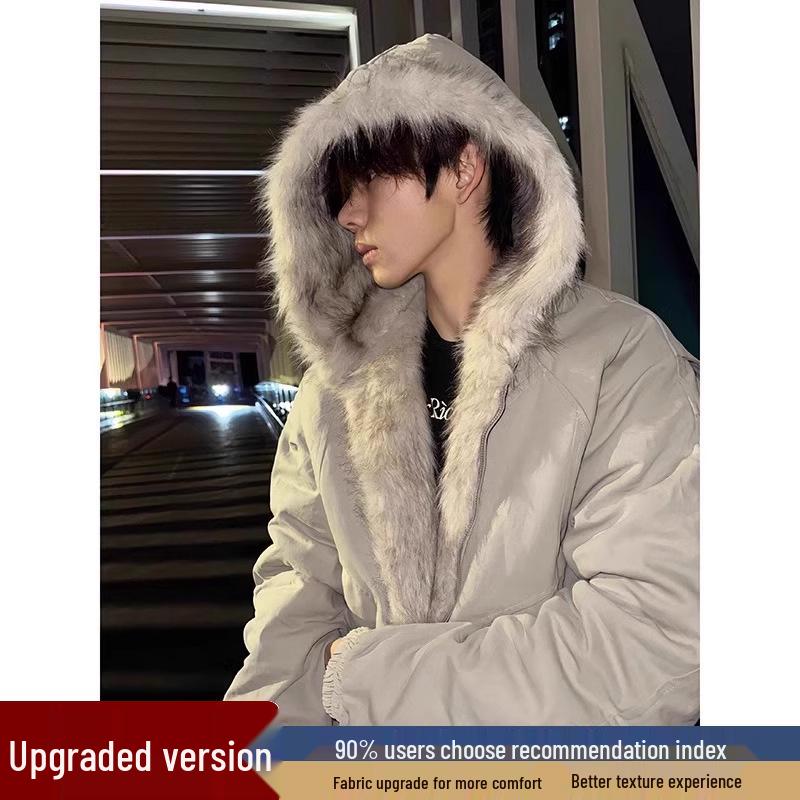 Мужская хлопковая куртка CleanFit в стиле ретро с меховым воротником и капюшоном - Теплое зимнее короткое пальто 'Золотой орел'