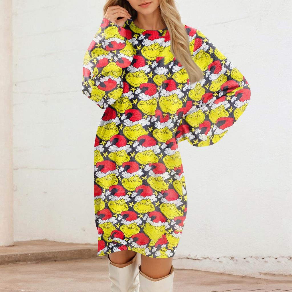 Women's Round Neck Casual Long Sleeve Plush Dresses