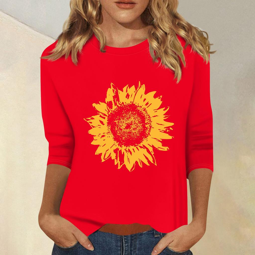 Women's Fashion Casual Printed Seven Sleeve Round Neck Top