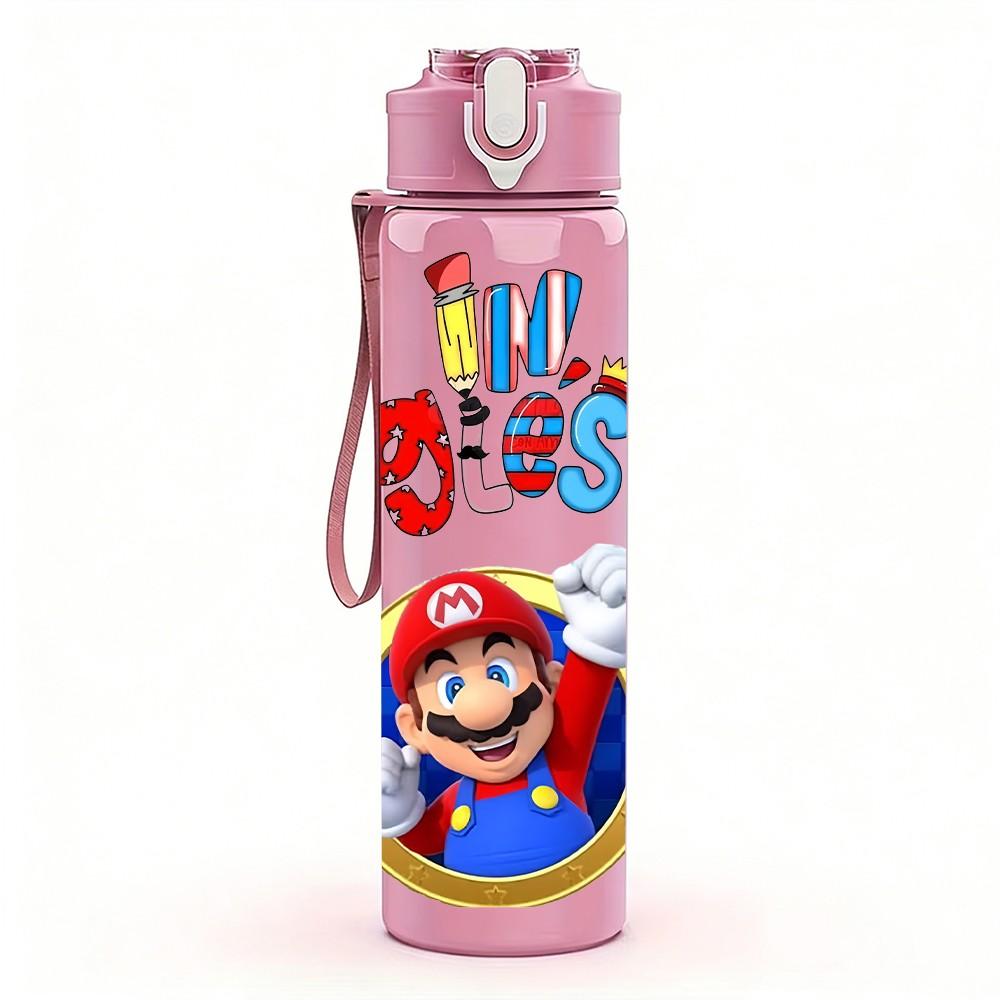 1PC Super Mario Game Character 750ml Color Plastic Sports Water Bottle Leakproof Flip Straw Lid For Sports Office Home Use