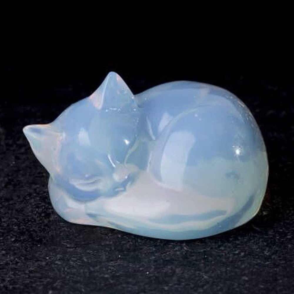 Semi-precious Stone Cat Statue Obsidian/Opal Sleeping Cat Statue Crystal Sleeping Cat Home