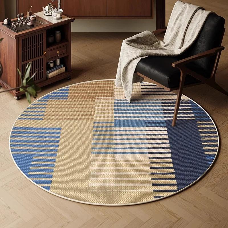Round Geometric Color Block Stripe Rug – Modern Artistic Floor Mat for Study, Living Room Bedroom
