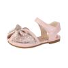 Rhinestone Pearl Bowknot Sandals for Girls Summer 2024 Princess Party Dance Sandals Children Beach Sandals Flats Kids Chic Shoes