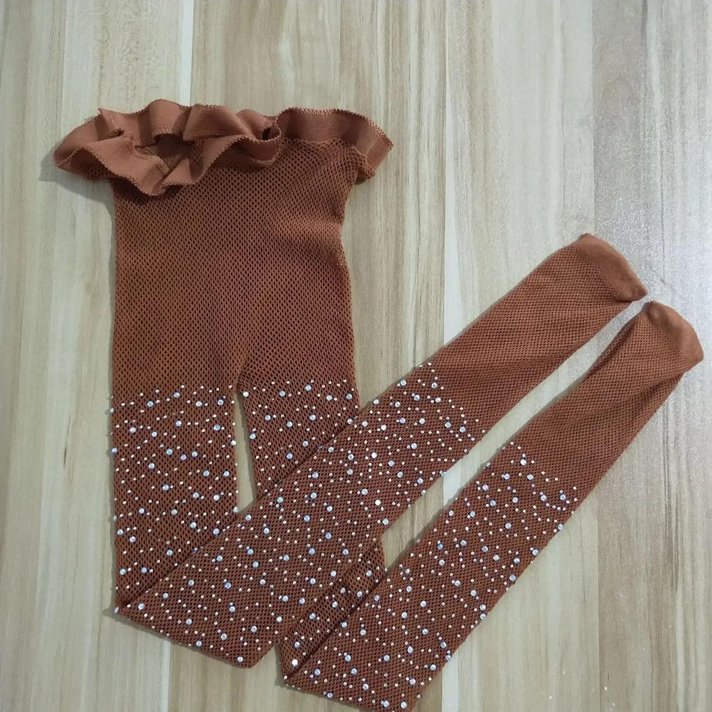 Детские модные сетчатые колготки с украшениями из стразов разных цветов