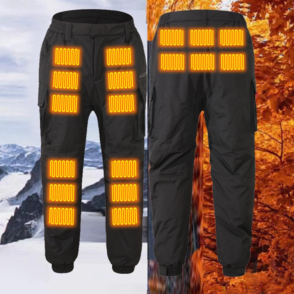 Unisex Heating Pants Men Elastic Waist USB Heated Sports Trousers Skiing Motorcycle Outdoor Casual Thermal Pants Plus Size 5XL