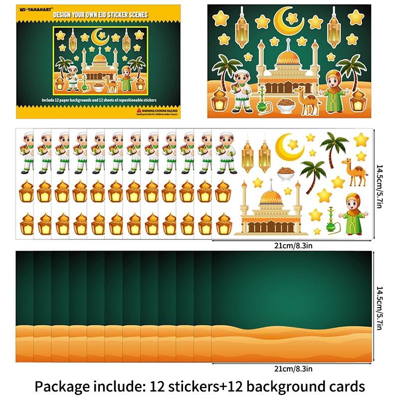 Ramadan Stickers Decorations 2026 Muslim Eid Moon Star Window Stickers Hanging Decor Al Fitr Party Decor Festival Party Supplies