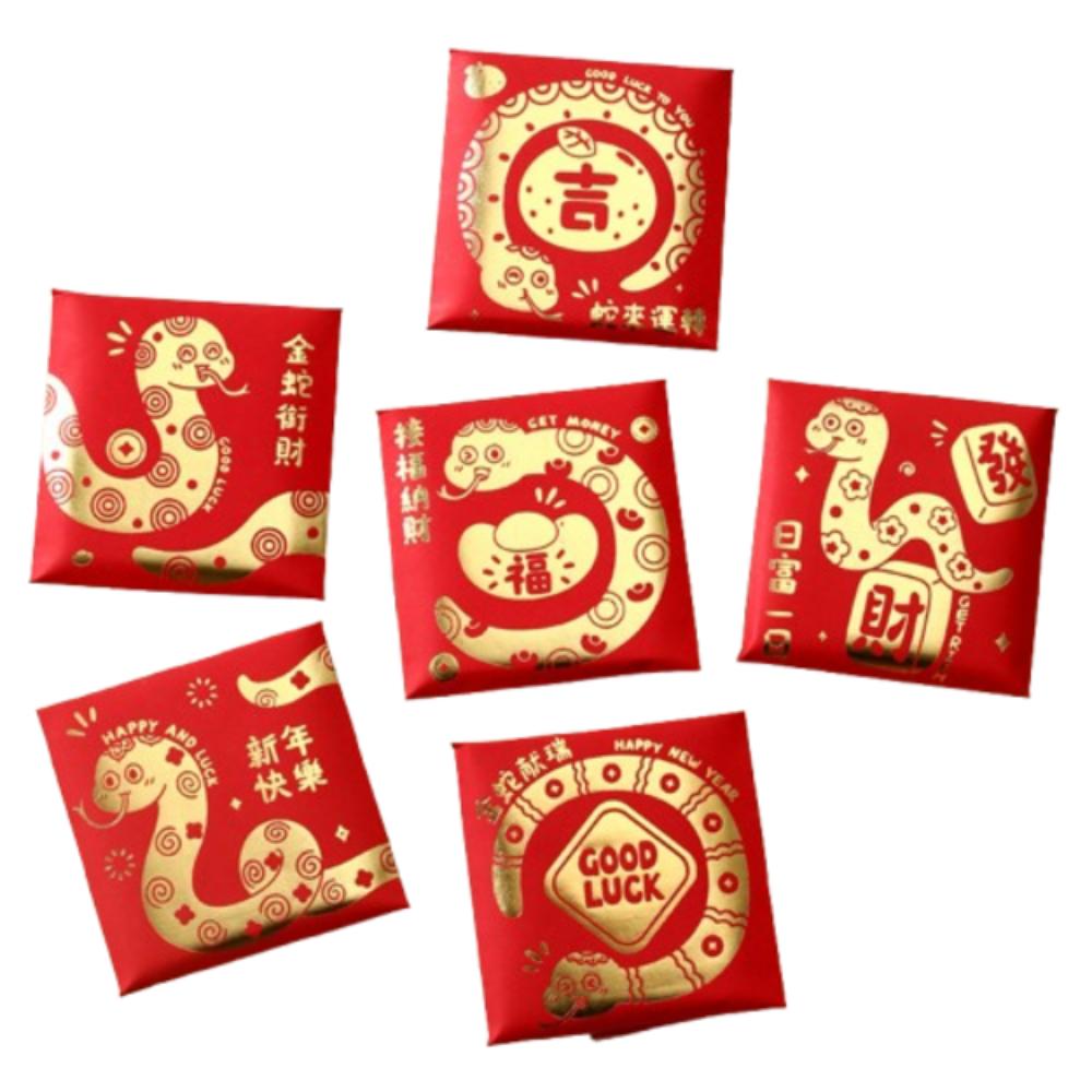 6pcs Traditional 2025 Snake Year Red Envelopes Chinese Style Money Packet Red Pocket Kids Gift