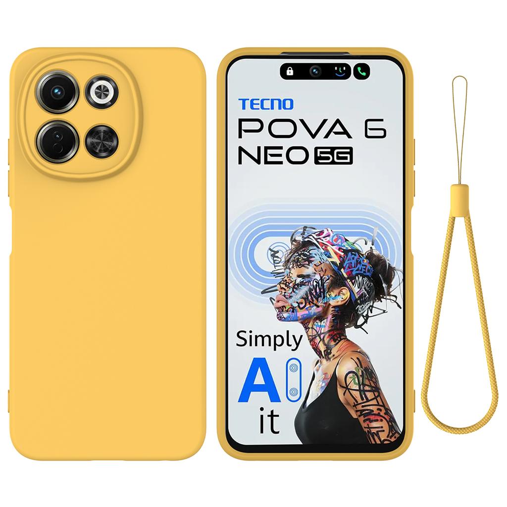 Для TECNO Spark 30 5G/Pova 6 Neo 5G Чехол Жидкий силиконовый Чехол на заднюю панель телефона с ремешком для руки