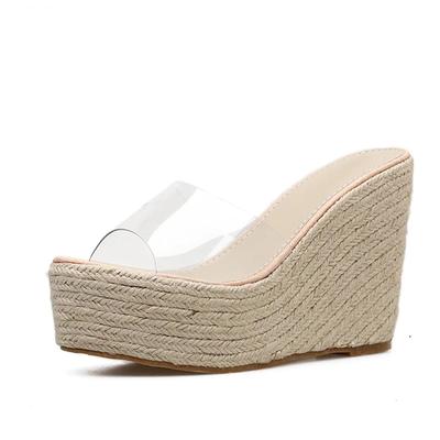 2024 Новые летние сандалии из ПВХ-желе, тапочки, повседневные сексуальные женские сандалии на танкетке 11,5 см, удобные тапочки, большой размер 34-40