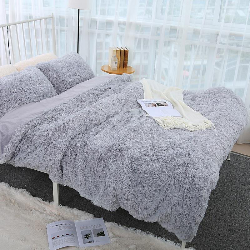 3 Pieces / Set of Luxury Plush Artificial Blanket Bedding Set Winter Warm Pillowcase Quilt Cover