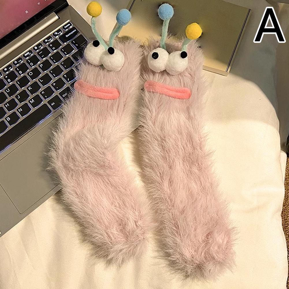1 Pair Funny Ugly Cute Socks With Big Eyes Autumn Winter Plush Floor Socks Couple Sleep Sock Fuzzy Socks Christmas Gifts