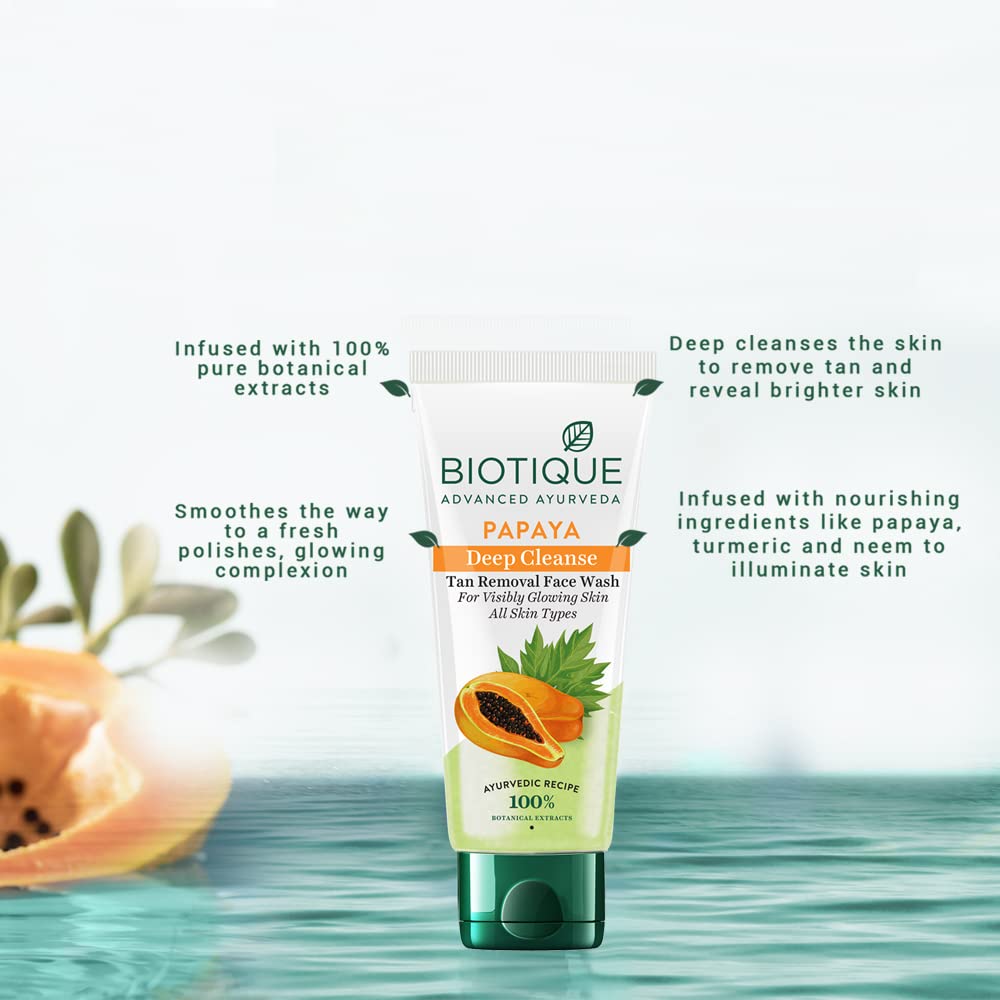 Biotique Гель для умывания с папайей для сияющей кожи – Глубокое очищение и мягкое отшелушивание – 100% натуральные растительные экстракты – 50 мл