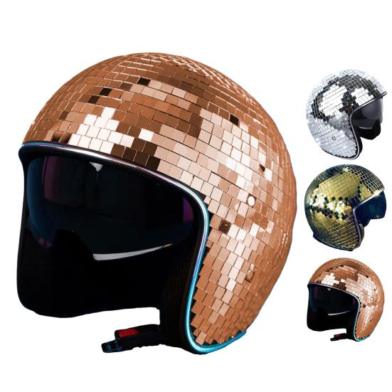 Шлем для дискотечного шара с выдвижным козырьком, регулируемым ремешком на подбородке, блестящей зеркальной шляпой для дискотечного шара, светоотражающим шлемом для взрослых с декоративными дискотечными плитками