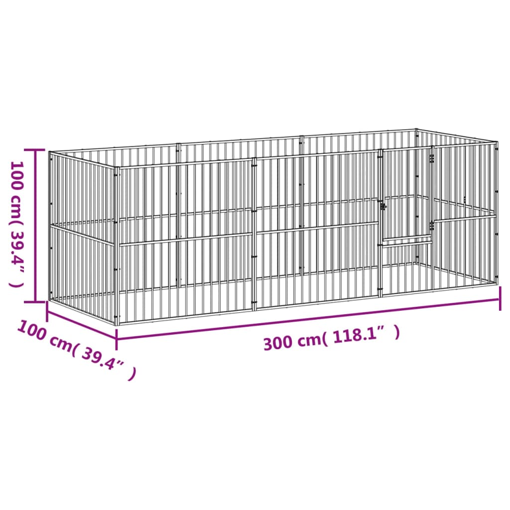 Dog Run Enclosure 8 Piece Black Galvanized Steel