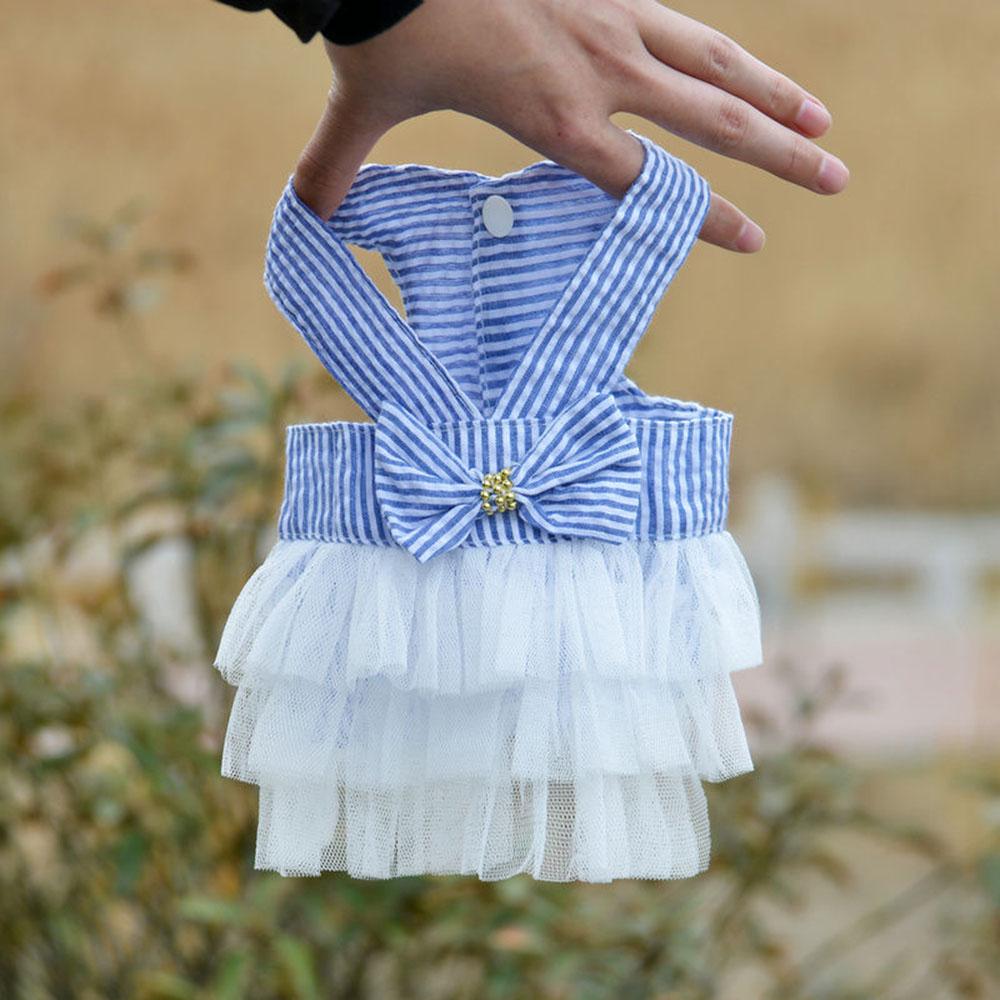 Cute Dog Dresses Striped Mesh Puppy Skirt Pet Princess Dresses Summer Clothes Dog Apparel Doggie Bowknot Dresses for Dogs Cats