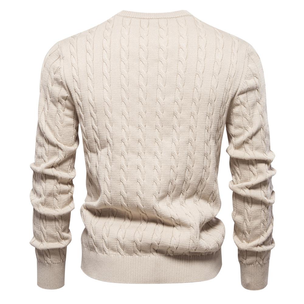 Men's Autumn Winter Solid Knitted Crew Neck Sweater Fashion Casual Deer Embroidery Pullover