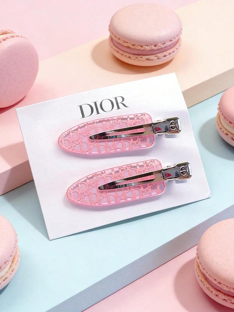 DIOR 2 Pcs Pink Transparent Logo Hair Clips Metal Alligator Barrettes Fashion Women Bangs Hair Accessories Daily Decor