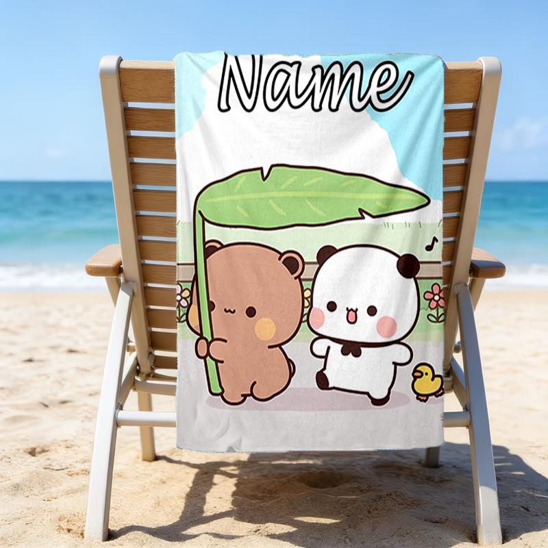 1pc Yier BuBu Bear3 Beach Towel with Custom Name, Beach/Swimming/Bath/Picnic/Camping Towel, Suitable for Seaside Beaches