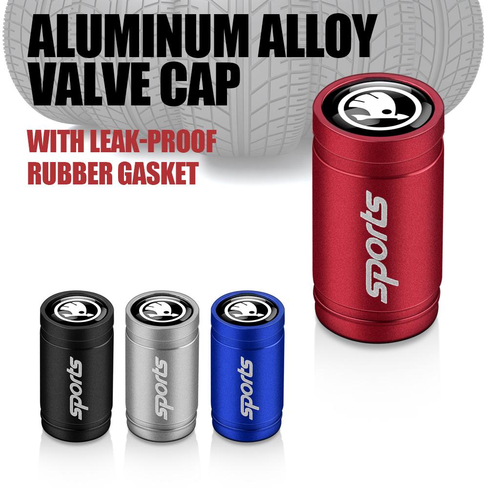 For Skoda FabKO1Car Stying 4PCS Sports Emblem Metal Wheel Tire Valve Stem Cap For Skoda VRS Fabia Rapid Superb Octavia A5 Kodiaq Scala S VRS VII