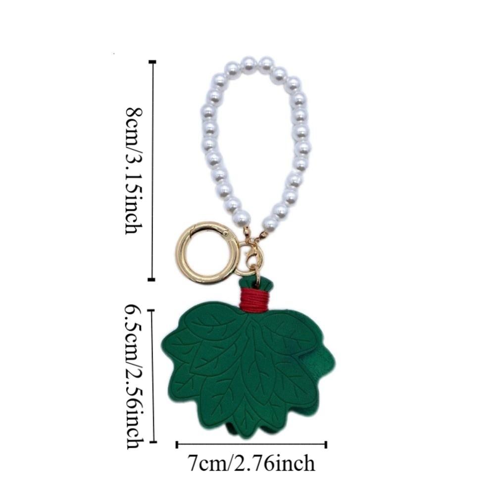 Anti-lost Leaves Leather Key Chain Pearl Chain Bag Pendant Portable Pomelo Leaves Keyring Backpack