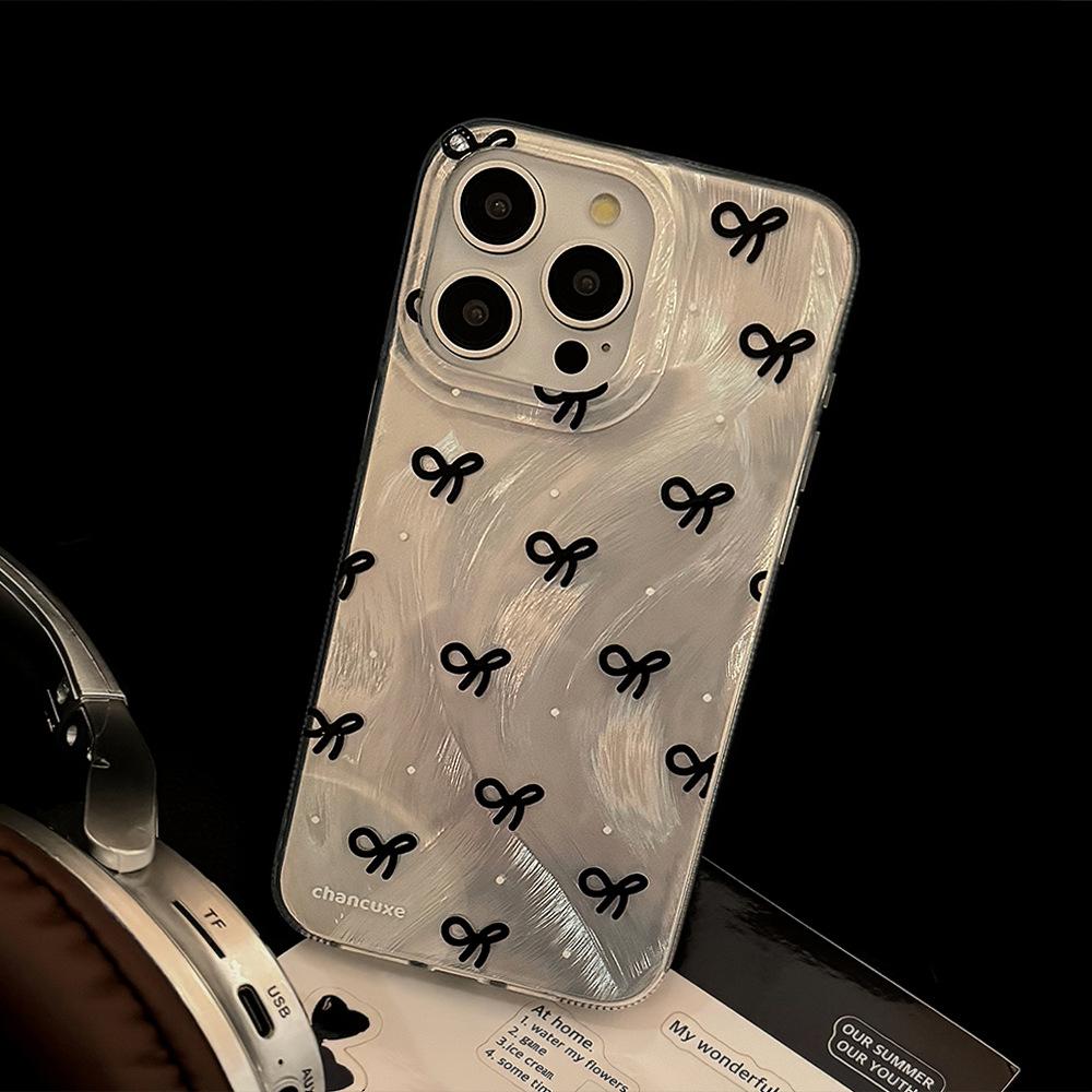 Роскошный лазерный серебристый чехол с бантом для iPhone 17 Air 16 15 14 13 12 11 Pro Max Plus 16E 7 8 SE2 X XS XR Противоударный бампер Fundas