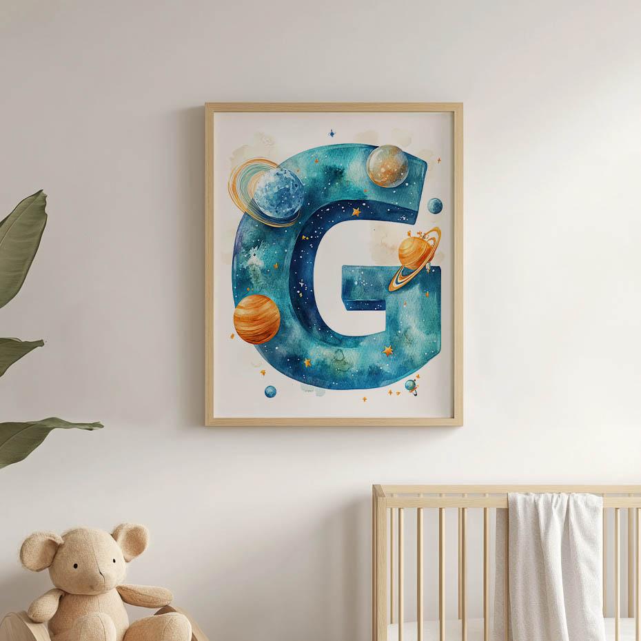 Letter "G" In Space - Decorative Poster Letter "G" In Space - Decorative Poster, 40X50 Cm, Frameless, Matte Paper 230 Gsm