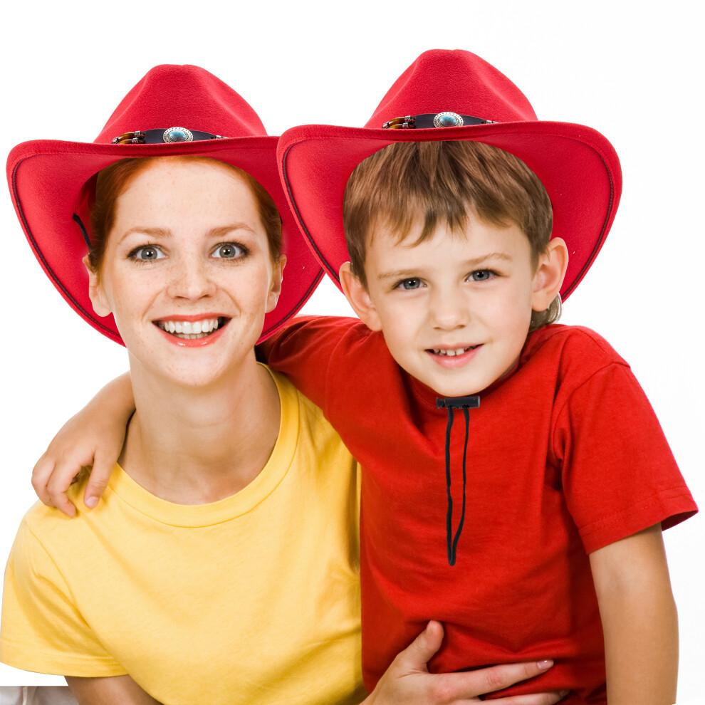 (One Size, Red) Western Cowboy Hat for Women Men Bohemian Cowgirl Hat with Beads Trim Outdoor Sun Hat