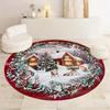 1Pcs Christmas Snowman Pattern Round Area Rug Indoor Non-Slip Washable Fiber Carpet Soft Comfortable Mat For Bedroom Living Room