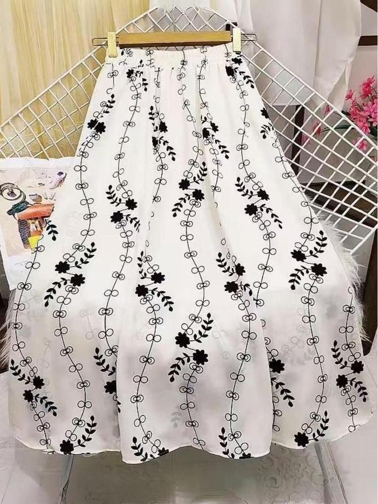 Французская Цветочная Юбка Большого Размера А-силуэта – Эластичный Пояс, Универсальная, Свободно ниспадающая, Лесной Стиль для Весны/Осени.