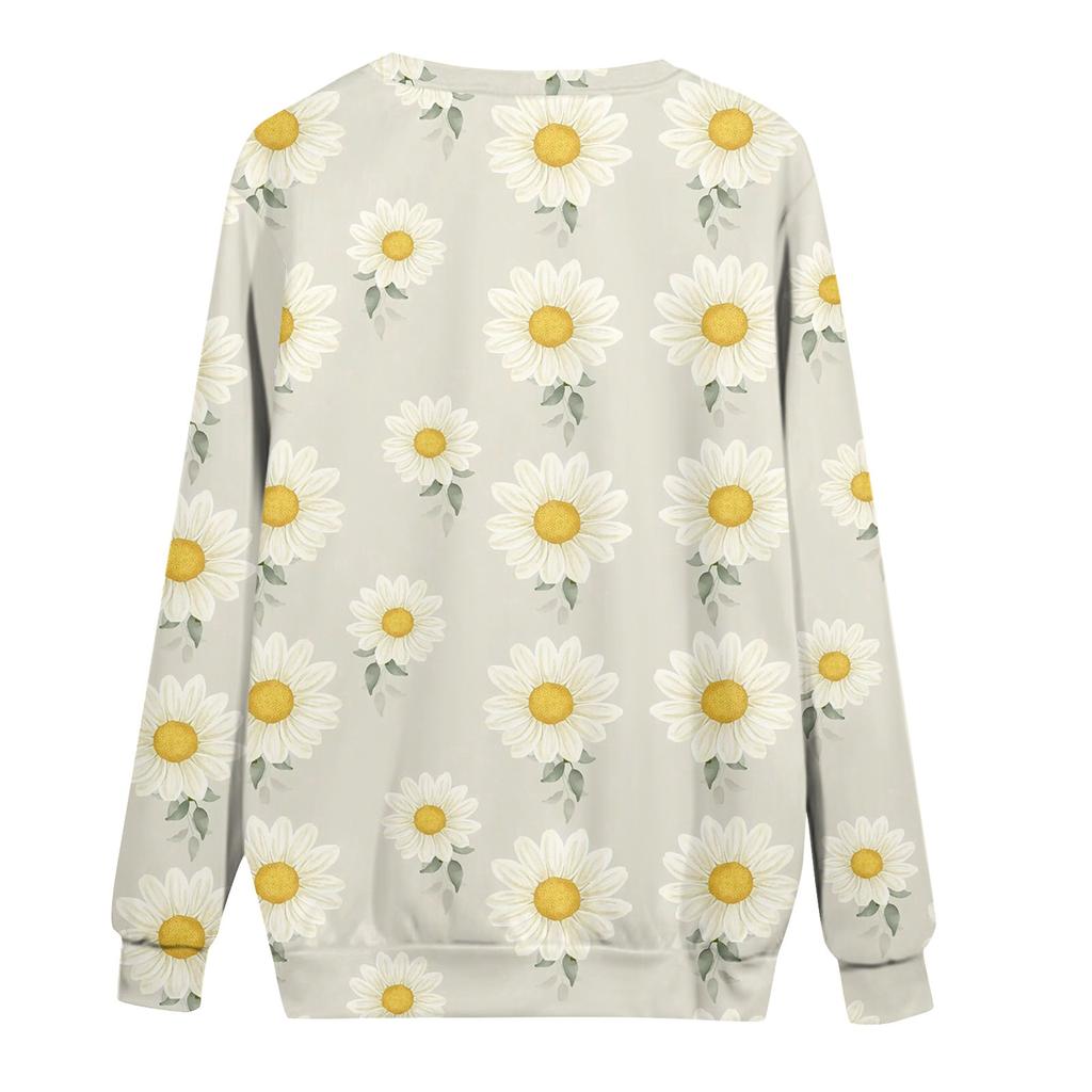 Women's Fashion Flower Printing Round Neck Sweater Top