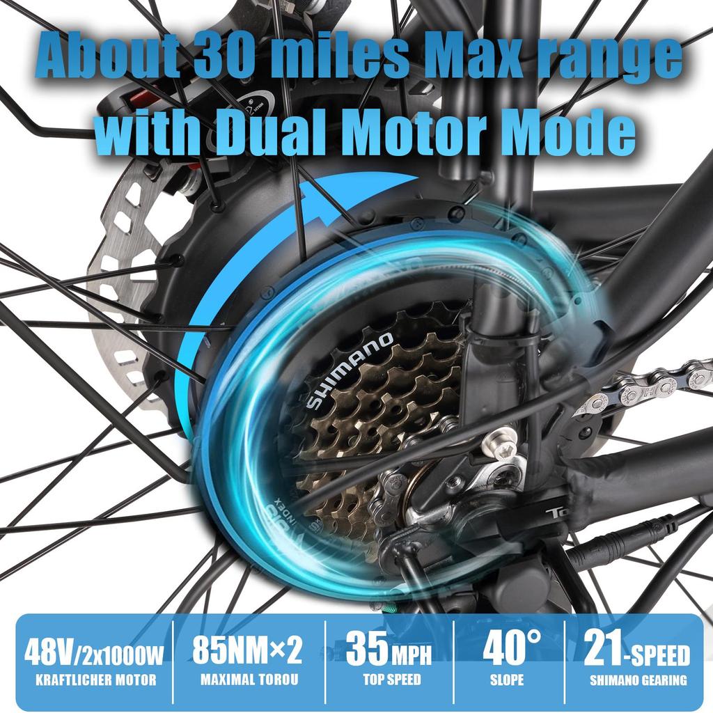 KETELES K800 Electric Bicycle 2*1000 Motors, 48V 23Ah Battery, 26*4.0 Inch Fat Tire, Hydraulic Disc Brake, Off-Road E-Bike