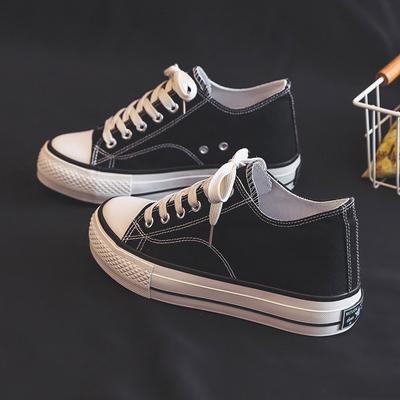 Весенне-летние парусиновые туфли на толстой подошве с внутренней танкеткой, туфли-маффины, студенческая повседневная обувь, одинарные туфли, обувь на плоской подошве